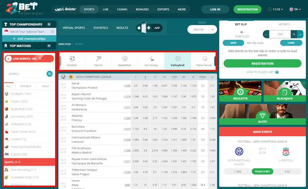 22Bet Sportsbook Screenshot